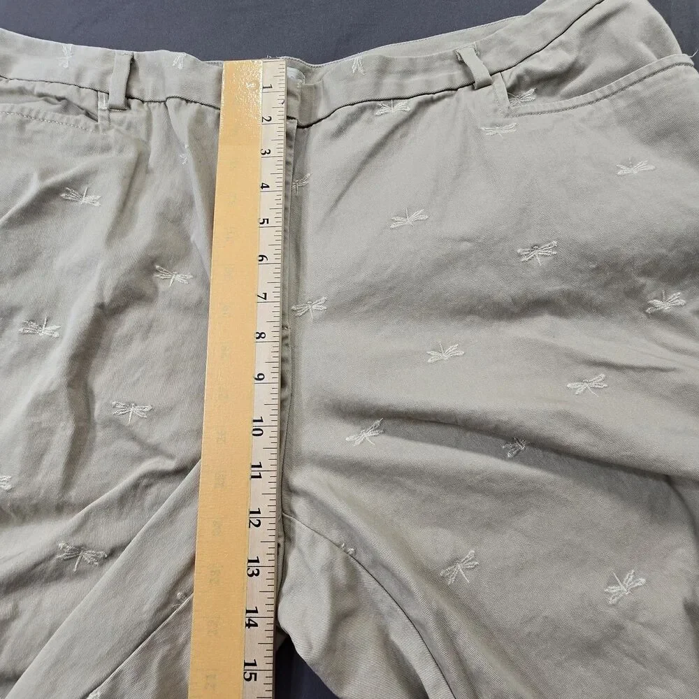 Talbots Shorts Bermuda Khaki Chino Embroidered Dragonfly Size 20W